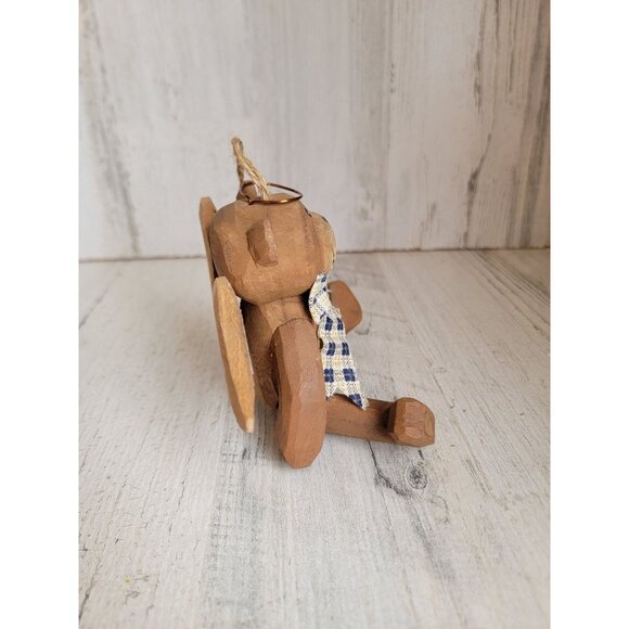 Vintage wooden angel bear jointed ornament Xmas unique - Picture 2 of 5